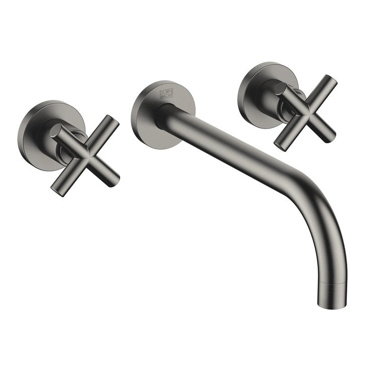 Lavatory Faucet TARA Wall Mount Mixer 2 Cross ADA WaterSense Brushed Dark Platinum 1.2 Gallons per Minute Less Drain 3 Hole - Image 1