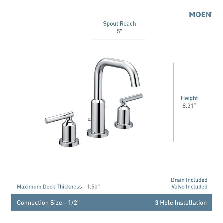 Lavatory Faucet Gibson 8 to 16 Inch Spread 2 Lever ADA WaterSense Chrome 1.2 Gallons per Minute High Arc 3 Hole - Image 2