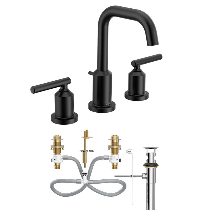 Lavatory Faucet Gibson 8 to 16 Inch Spread 2 Lever ADA WaterSense Matte Black 1.2 Gallons per Minute High Arc 3 Hole - Image 2