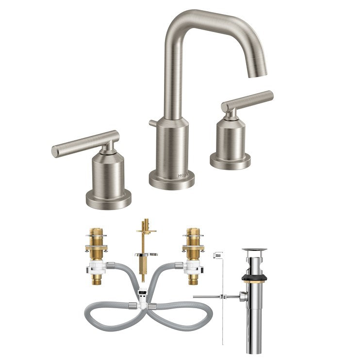 Lavatory Faucet Gibson 8 to 16 Inch Spread 2 Lever ADA WaterSense Brushed Nickel 1.2 Gallons per Minute High Arc 3 Hole - Image 2