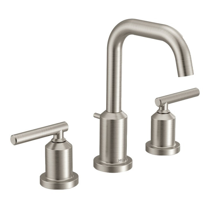 Lavatory Faucet Gibson 8 to 16 Inch Spread 2 Lever ADA WaterSense Brushed Nickel 1.2 Gallons per Minute High Arc 3 Hole - Image 1