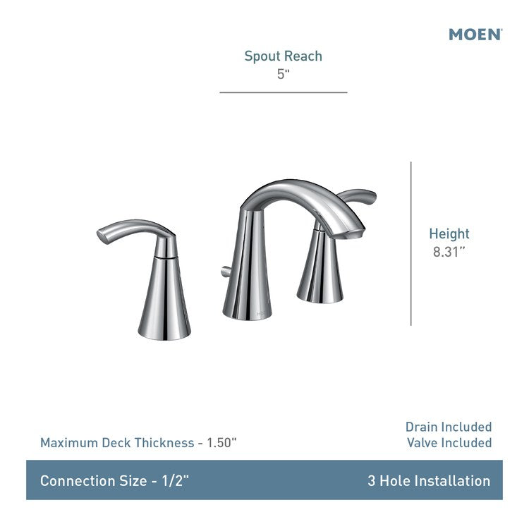 Lavatory Faucet Glyde 8 to 16 Inch Spread 2 Lever ADA WaterSense Chrome 1.2 Gallons per Minute High Arc 3 Hole - Image 2