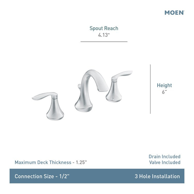 Lavatory Faucet Eva 8 to 16 Inch Spread 2 Lever ADA WaterSense Chrome 1.2 Gallons per Minute High Arc 3 Hole - Image 2