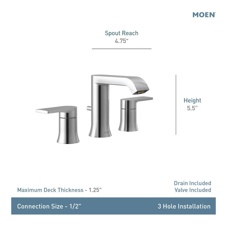 Lavatory Faucet Genta LX 8 to 16 Inch Spread 2 Lever ADA WaterSense Chrome 1.2 Gallons per Minute Low Arc 3 Hole - Image 2