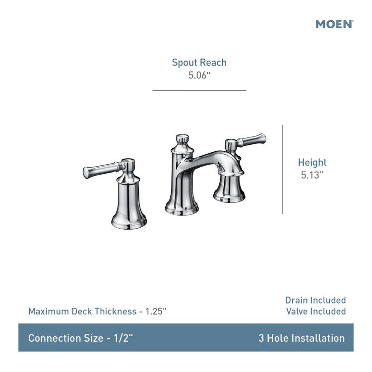 Lavatory Faucet Dartmoor 8 to 16 Inch Spread 2 Lever ADA WaterSense Chrome 1.2 Gallons per Minute High Arc 3 Hole - Image 2