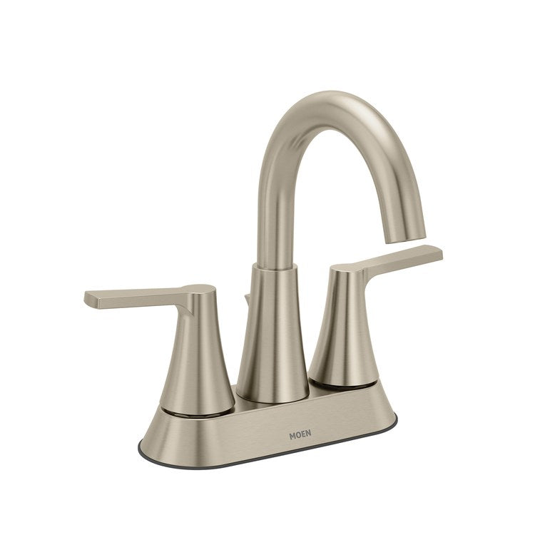 Lavatory Faucet Jase Centerset 4 Inch Spread 2 Lever ADA WaterSense Brushed Nickel 1.2 Gallons per Minute Rigid Pop-Up 3 Hole