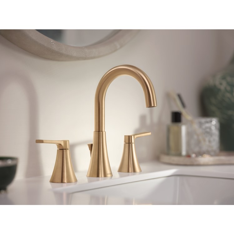Lavatory Faucet Jase Widespread 8 Inch Spread 2 Lever ADA Bronzed Gold 1.2 Gallons per Minute Pop-Up 2 Hole - Image 2