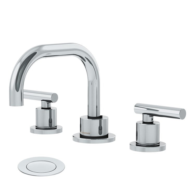 Lavatory Faucet Dia Widespread 8 to 16 Inch Spread 2 Lever ADA WaterSense Polished Chrome 1.0 Gallons per Minute Low Arc Metal Push Pop 3 Hole - Image 1