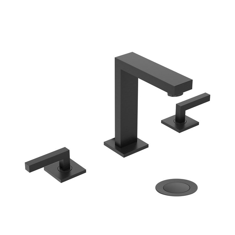 Lavatory Faucet Duro Widespread 8 to 16 Inch Spread 2 Lever ADA Matte Black 0.5 Gallons per Minute Fixed Metal Push Pop 3 Hole - Image 1