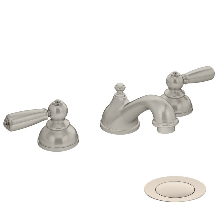 Lavatory Faucet Allura Widespread 8 to 16 Inch Spread 2 Lever ADA WaterSense Satin Nickel 1.0 Gallons per Minute Push Pop 3 Hole
