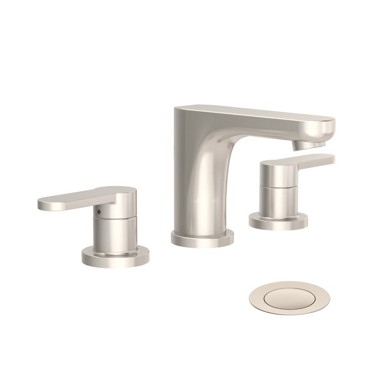 Lavatory Faucet Identity Widespread 8 to 16 Inch Spread 2 Lever ADA WaterSense Satin Nickel 1.0 Gallons per Minute Fixed Metal Push Pop 3 Hole - Image 1