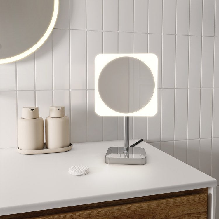 Mirror Vizo 8 Inch Chrome Freestanding LED Makeup with Square Frame Round