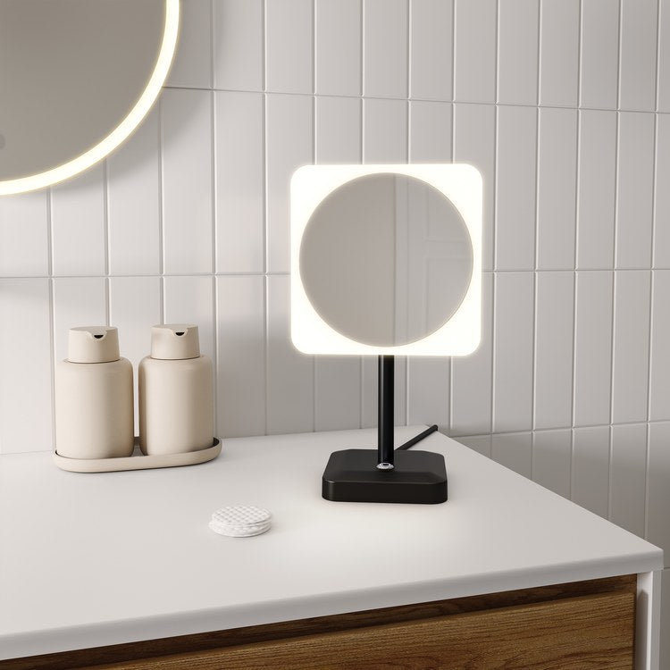 Mirror Vizo 8 Inch Matte Black Freestanding LED Makeup with Square Frame Round