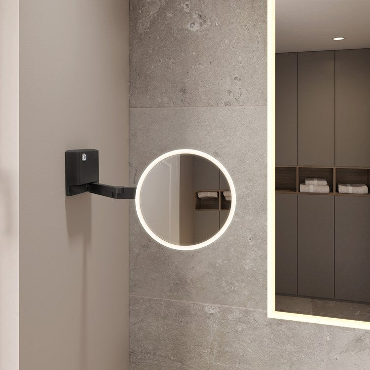 Mirror Vizo 8 Inch Matte Black Wall Mount LED Makeup Round - Image 1