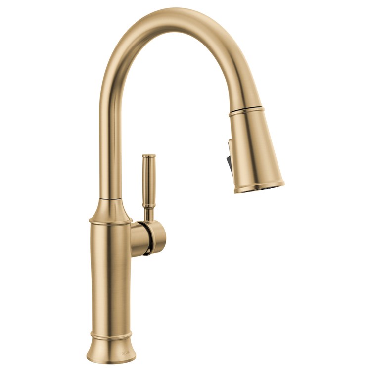 Kitchen Faucet Renaldi 1 Lever ADA No-Lead/CALGreen Lumicoat Champagne Bronze Pull Down 3 Function Gooseneck 360 DEG Swivel 1 Hole Deck Diamond Seal Technology 1.8 Gallons per Minute - Image 1