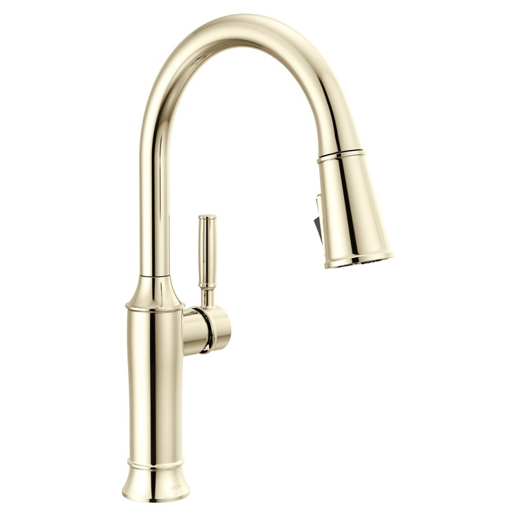 Kitchen Faucet Renaldi 1 Lever ADA No-Lead/CALGreen Lumicoat Polished Nickel Pull Down 3 Function Gooseneck 360 DEG Swivel 1 Hole Deck Diamond Seal Technology 1.8 Gallons per Minute - Image 1
