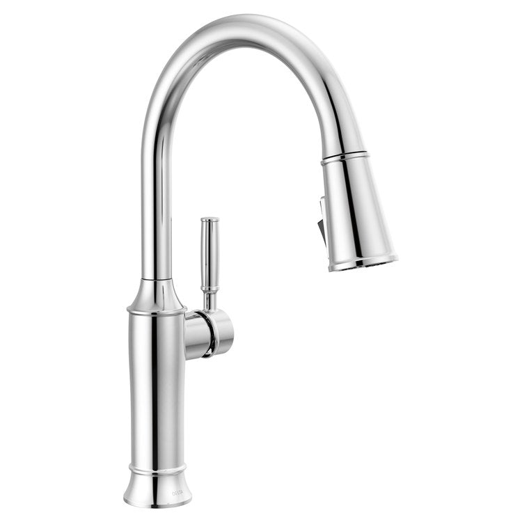 Kitchen Faucet Renaldi 1 Lever ADA No-Lead/CALGreen Lumicoat Chrome Pull Down 3 Function Gooseneck 360 DEG Swivel 1 Hole Deck Diamond Seal Technology 1.8 Gallons per Minute - Image 1