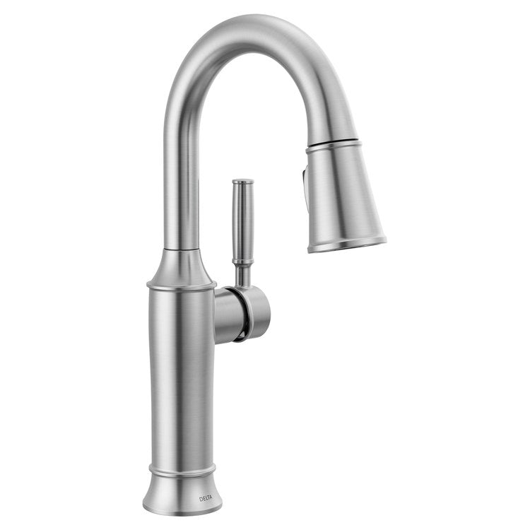 Bar Faucet Renaldi Prep 1 Lever ADA CALGreen Lumicoat Arctic Stainless MagnaTite Docking Pull Down 2 Function High Arc 360 DEG Swivel 1.8 Gallons per Minute - Image 1