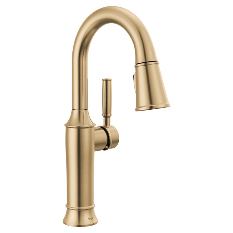 Bar Faucet Renaldi Prep 1 Lever ADA CALGreen Lumicoat Champagne Bronze MagnaTite Docking Pull Down 2 Function High Arc 360 DEG Swivel 1.8 Gallons per Minute - Image 1