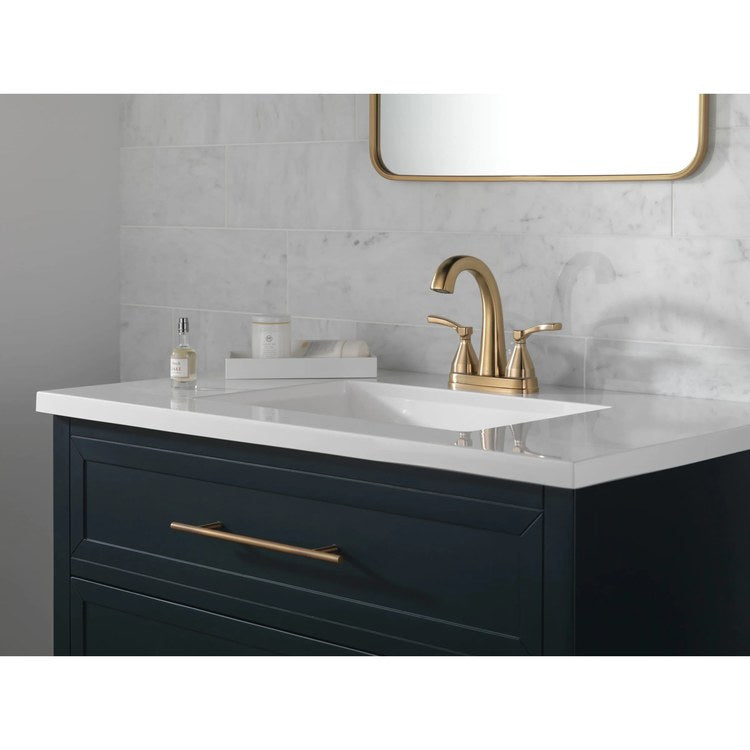 Lavatory Faucet Stryke Centerset 4 Inch Spread 2 Lever ADA WaterSense/CALGreen Lumicoat Champagne Bronze 1.2 Gallons per Minute Low Arc Metal Pop-Up 3 Hole Diamond Seal Technology - Image 2