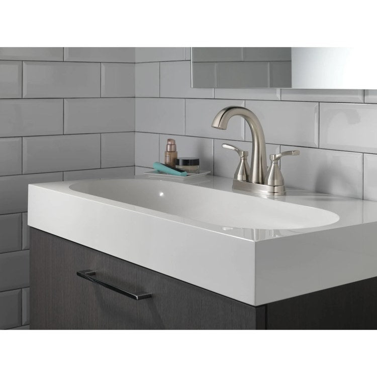 Lavatory Faucet Stryke Centerset 4 Inch Spread 2 Lever ADA WaterSense/CALGreen Lumicoat Stainless 1.2 Gallons per Minute Low Arc Metal Pop-Up 3 Hole Diamond Seal Technology - Image 2