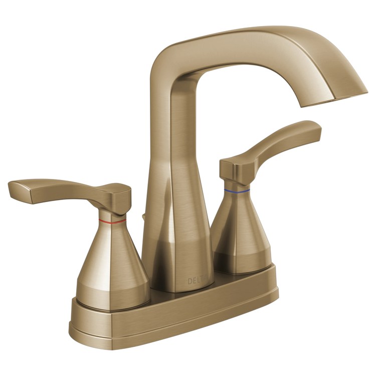 Lavatory Faucet Stryke Centerset 4 Inch Spread 2 Lever ADA WaterSense Lumicoat Champagne Bronze 1.2 Gallons per Minute Deck Low Arc Metal Pop-Up 3 Hole Diamond Seal Technology - Image 1