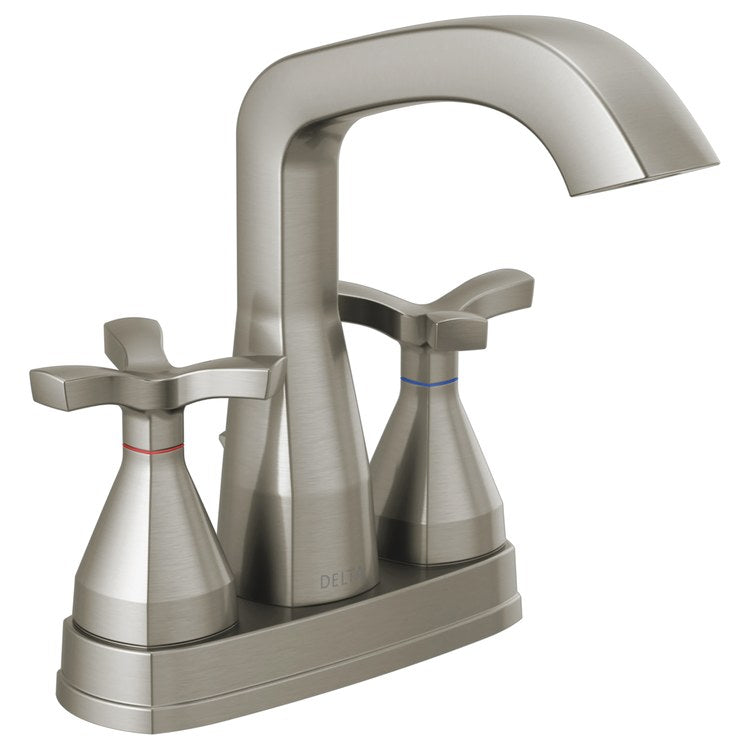 Lavatory Faucet Stryke Centerset 4 Inch Spread 2 Helo ADA WaterSense/CALGreen Lumicoat Stainless 1.2 Gallons per Minute Low Arc Metal Pop-Up 3 Hole Diamond Seal Technology