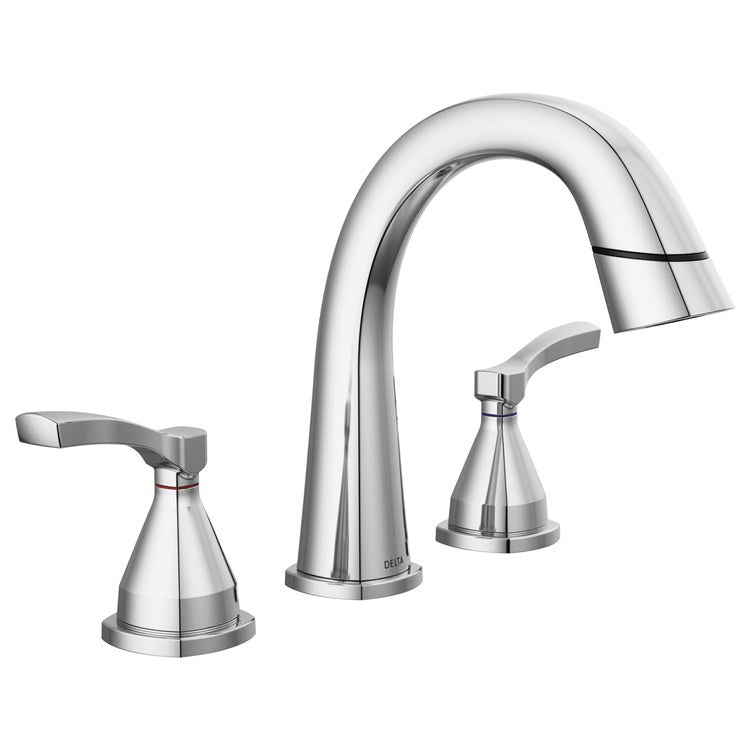 Lavatory Faucet Stryke Widespread 4 to 16 Inch Spread 2 Lever ADA WaterSense Lumicoat Chrome 1.2 Gallons per Minute Low Arc Metal Pop-Up 3 Hole Diamond Seal