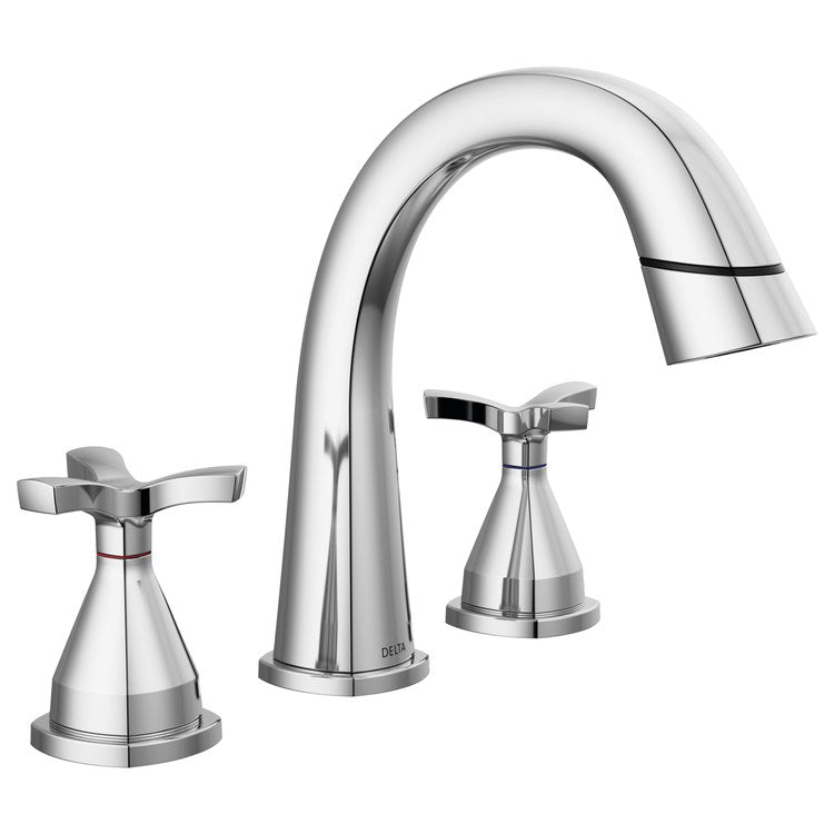Lavatory Faucet Stryke Widespread 4 to 16 Inch Spread 2 Helo ADA WaterSense Lumicoat Chrome 1.2 Gallons per Minute Low Arc Metal Pop-Up 3 Hole Diamond Seal