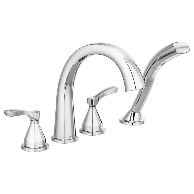 Roman Tub Trim Stryke with Handshower 2 Lever Lumicoat Chrome WaterSense ADA 8 to 16 Inch Spread 4 Hole for Rough-In R4707