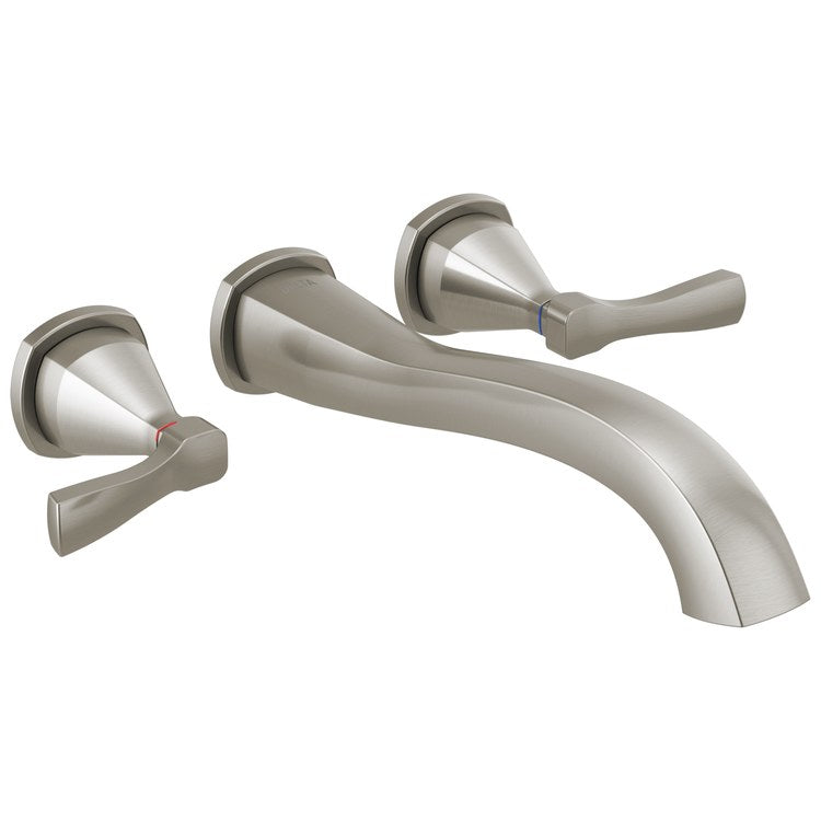 Tub Filler Trim Stryke Wall Mount 2 Lever Lumicoat Stainless ADA 8 Inch Spread - Image 1