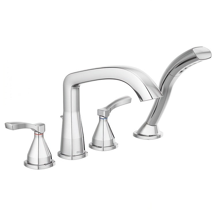 Tub Filler Trim Stryke with Handshower 2 Lever Lumicoat Chrome WaterSense ADA 8 to 16 Inch Spread Deck - Image 1