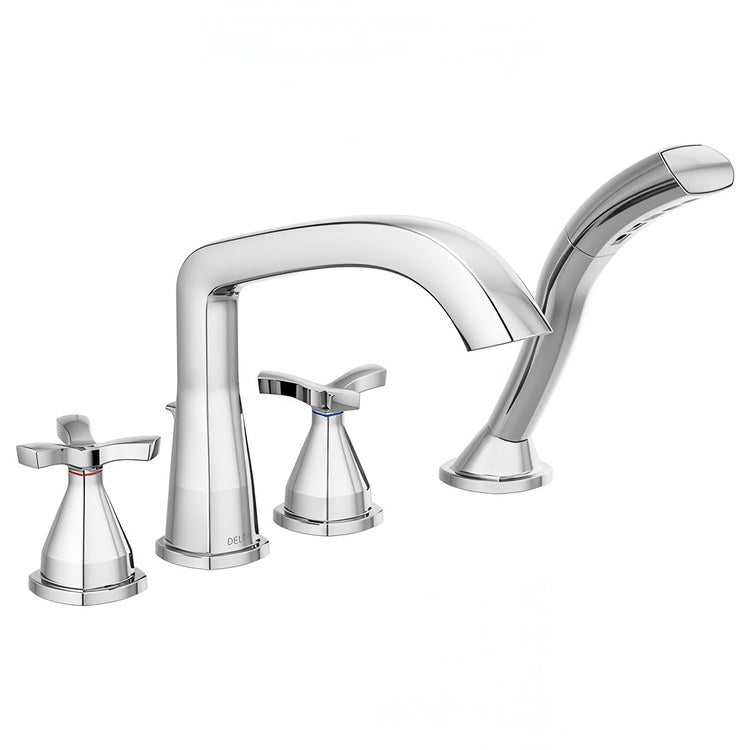 Roman Tub Trim Stryke Floor Mount with Handshower 1 Helo Lumicoat Chrome WaterSense ADA 8 to 16 Inch Spread 4 Hole for Rough-In R4707/R4707-FLWS - Image 1