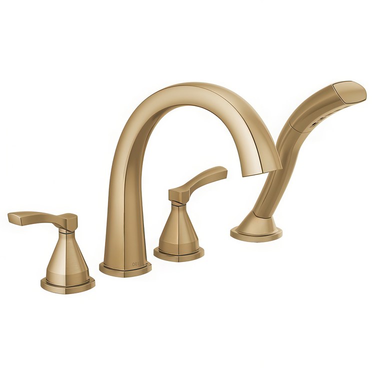 Roman Tub Trim Stryke Floor Mount with Handshower 1 Lever Lumicoat Champagne Bronze WaterSense ADA 8 to 16 Inch Spread 4 Hole for Rough-In R4707 - Image 1