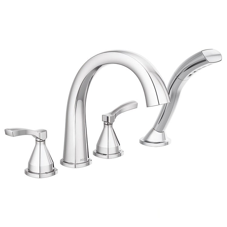 Roman Tub Trim Stryke Floor Mount with Handshower 1 Lever Lumicoat Chrome WaterSense ADA 8 to 16 Inch Spread 4 Hole for Rough-In R4707 - Image 1