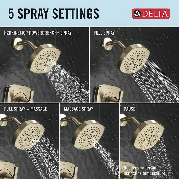 Shower Trim Stryke 14 Series 1 Lever Lumicoat Champagne Bronze WaterSense ADA 1.75 Gallons per Minute Square 5 Function H2Okinetic for MultiChoice Universal R10000 Series Rough Valve - Image 2