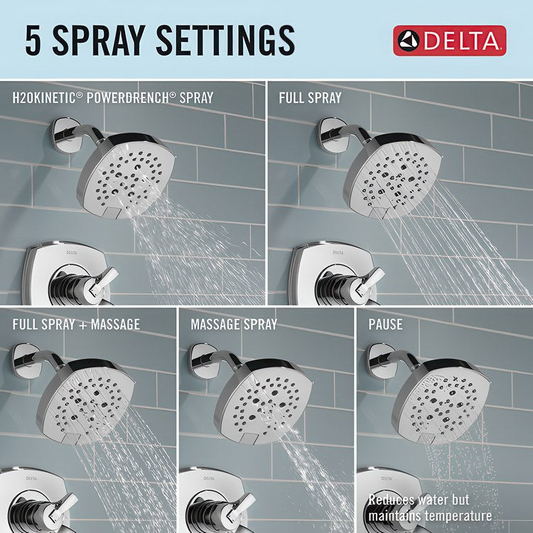 Shower Trim Stryke 17 Series 2 Lever Lumicoat Chrome WaterSense ADA 1.75 Gallons per Minute Square 5 Function H2Okinetic for MultiChoice Universal R10000 Series Rough Valve - Image 3