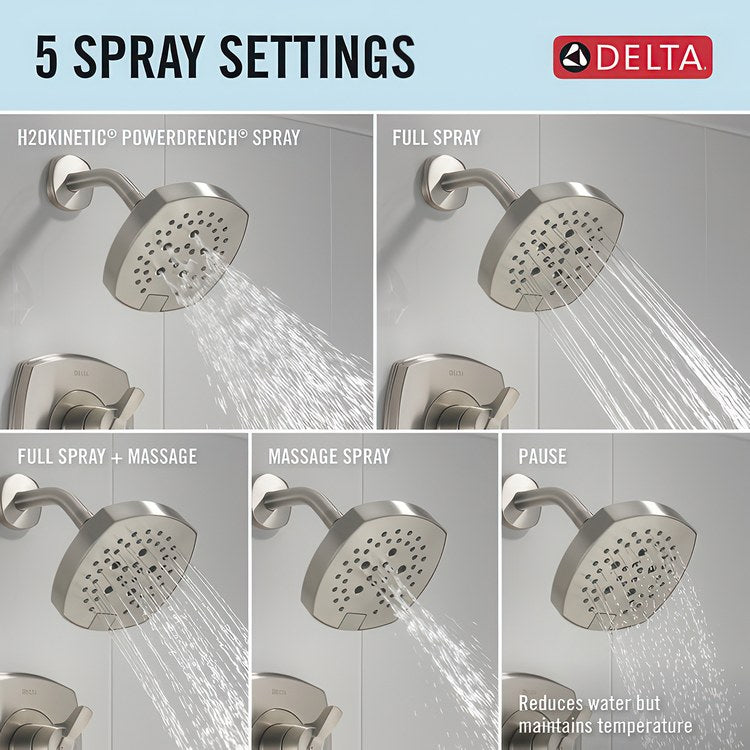 Shower Trim Stryke 17 Series 2 Lever Lumicoat Stainless WaterSense ADA 1.75 Gallons per Minute Square 5 Function H2Okinetic for MultiChoice Universal R10000 Series Rough Valve - Image 2