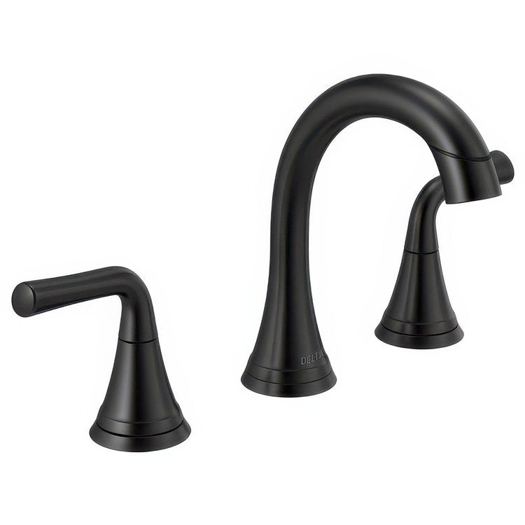 Lavatory Faucet Kayra Widespread 6 to 16 Inch Spread 2 Lever ADA WaterSense Matte Black 1.2 Gallons per Minute Deck Arc Metal Pop-Up 3 Hole - Image 1