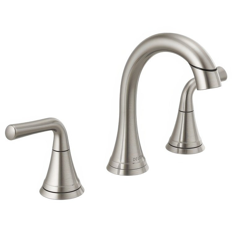 Lavatory Faucet Kayra Widespread 6 to 16 Inch Spread 2 Lever ADA WaterSense Brilliance Stainless 1.2 Gallons per Minute Deck Arc Metal Pop-Up 3 Hole - Image 1