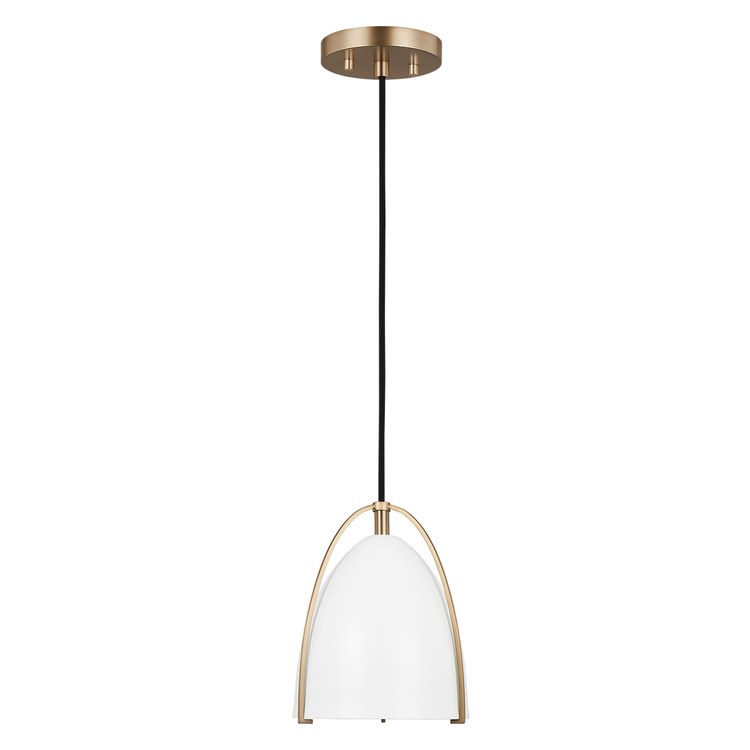 Mini Pendant Norman 1 Lamp Satin Brass Matte White Steel/Glass LED Medium A19