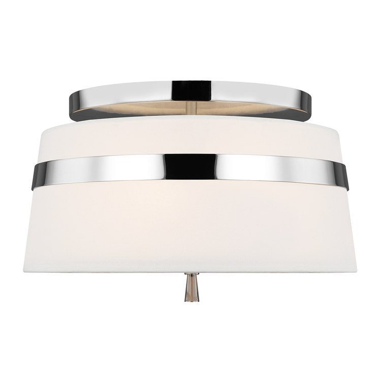 Ceiling Light Cordtlandt Semi-Flushmount Small 3 Lamp Polished Nickel White Linen - Image 1