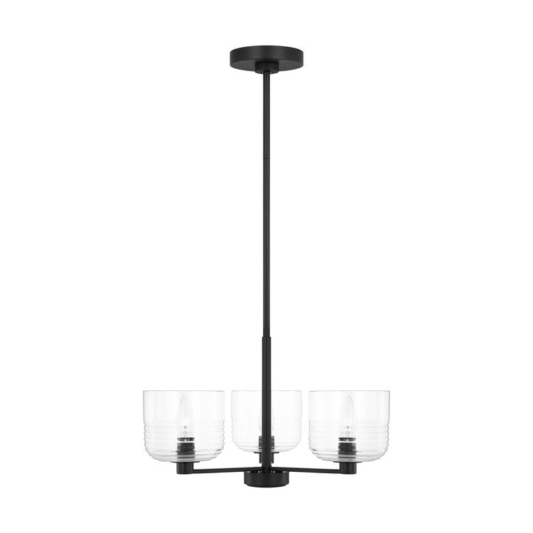 Chandelier Lochdale 1 Tier Small 3 Lamp Midnight Black Clear Ribbed Steel/Glass Title 24