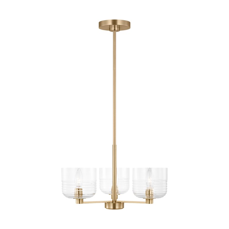 Chandelier Lochdale 1 Tier Small 3 Lamp Satin Brass Clear Ribbed Steel/Glass Title 24