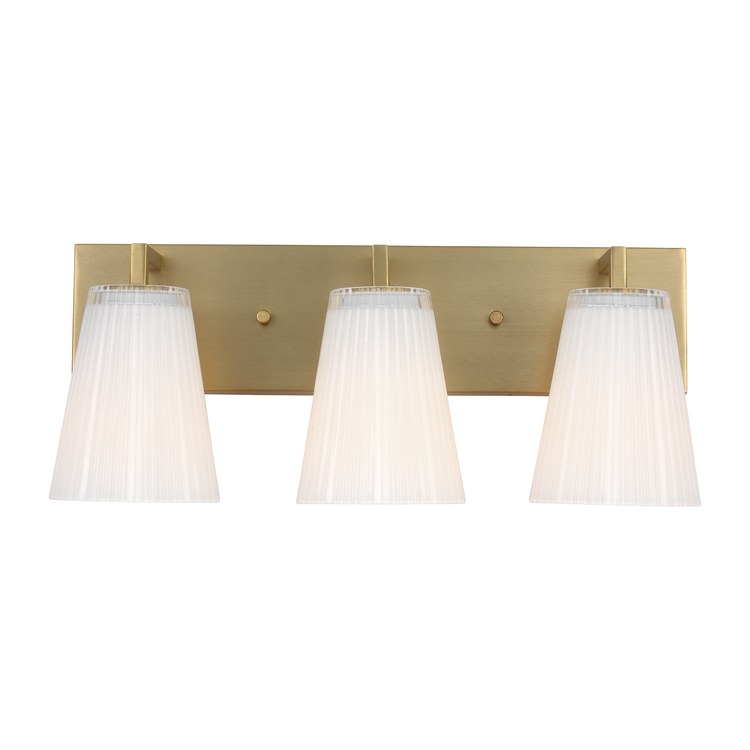 Vanity Light Upson Large 3 Lamp Satin Brass Clear Fluted Steel/Glass Medium A19 - Image 1