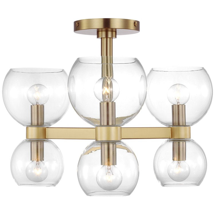 Ceiling Light Londyn Semi-Flushmount 6 Lamp Burnished Brass Clear - Image 1