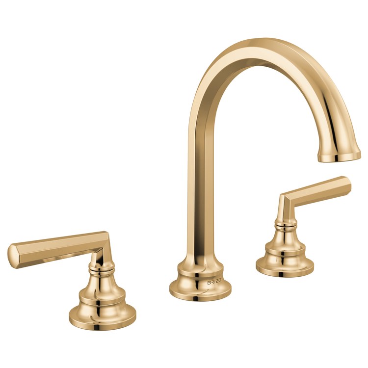 Lavatory Faucet Beauclere Widespread 6 to 16 Inch Spread Less Handle WaterSense Brilliance Polished Gold 1.2 Gallons per Minute Deck High Arc Less Drain 3 Hole - Image 2
