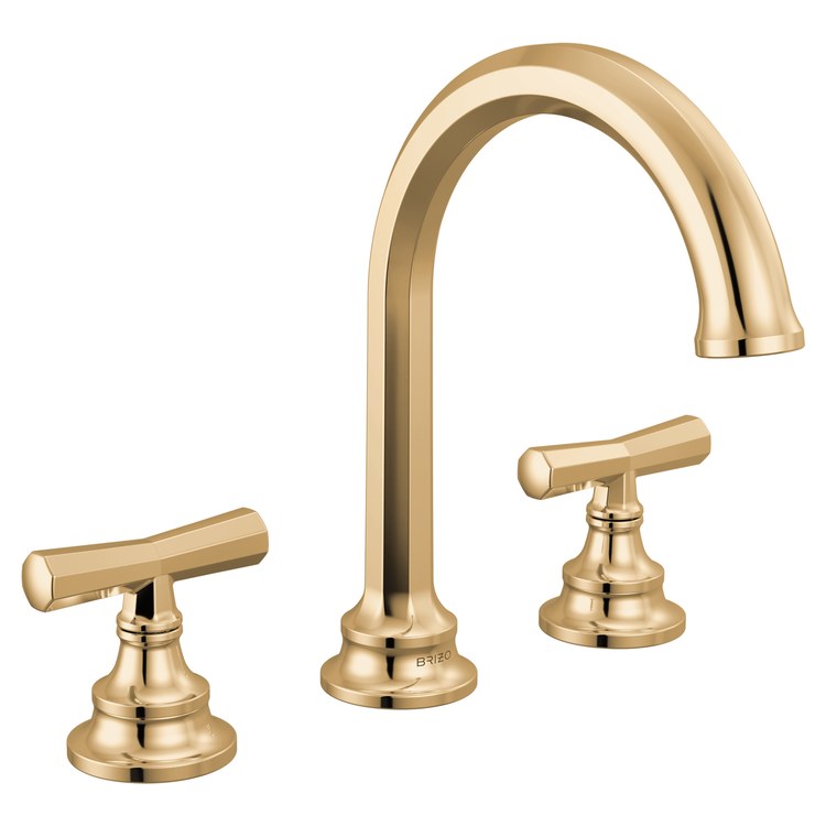 Lavatory Faucet Beauclere Widespread 6 to 16 Inch Spread Less Handle WaterSense Brilliance Polished Gold 1.2 Gallons per Minute Deck High Arc Less Drain 3 Hole - Image 3