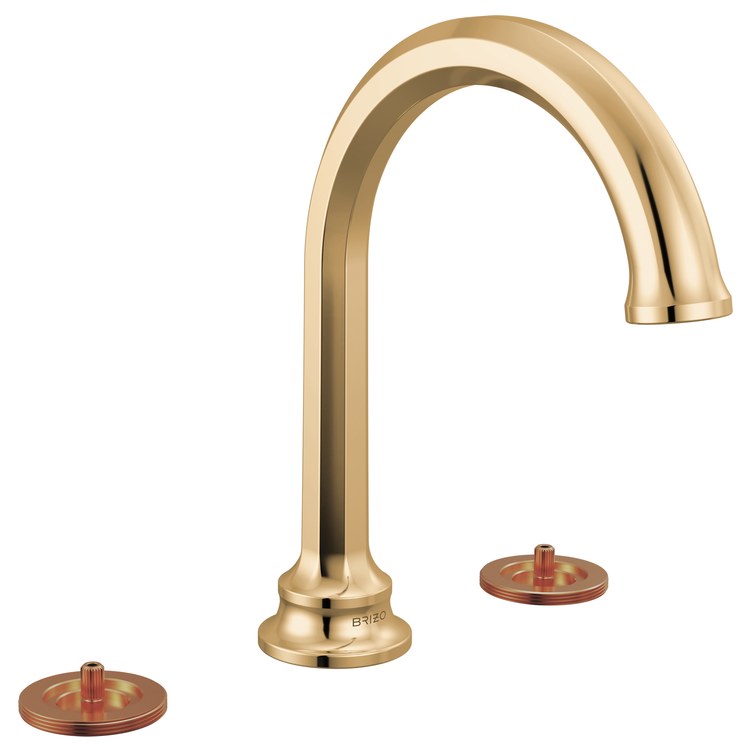 Lavatory Faucet Beauclere Widespread 6 to 16 Inch Spread Less Handle WaterSense Brilliance Polished Gold 1.2 Gallons per Minute Deck High Arc Less Drain 3 Hole - Image 1