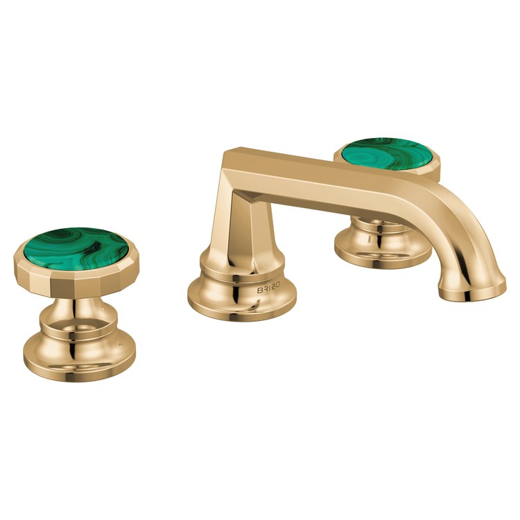 Lavatory Faucet Beauclere Widespread 6 to 16 Inch Spread Less Handle WaterSense Brilliance Polished Gold 1.2 Gallons per Minute Deck Low Arc Less Drain 3 Hole - Image 2